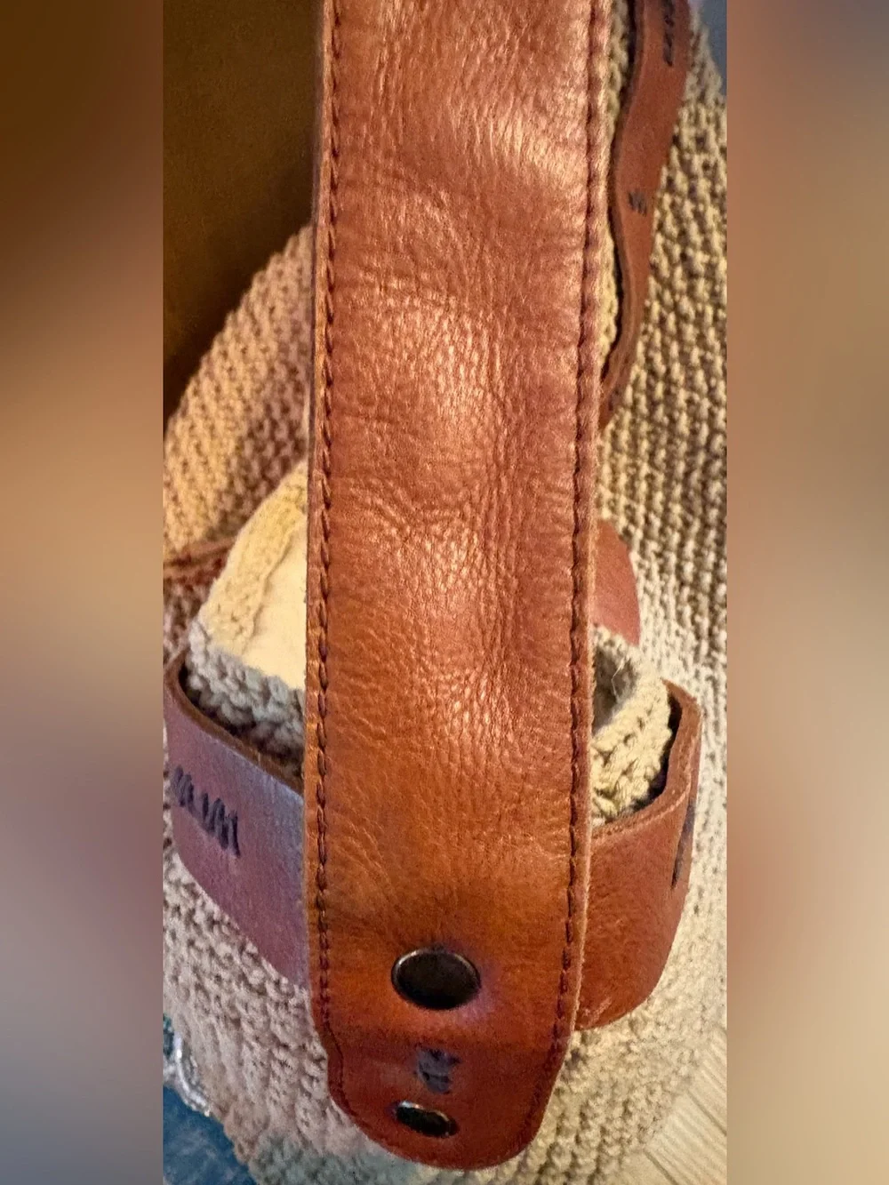 Lucky Brand Vintage Boho Crochet & Leather Shoulder Bag Tote